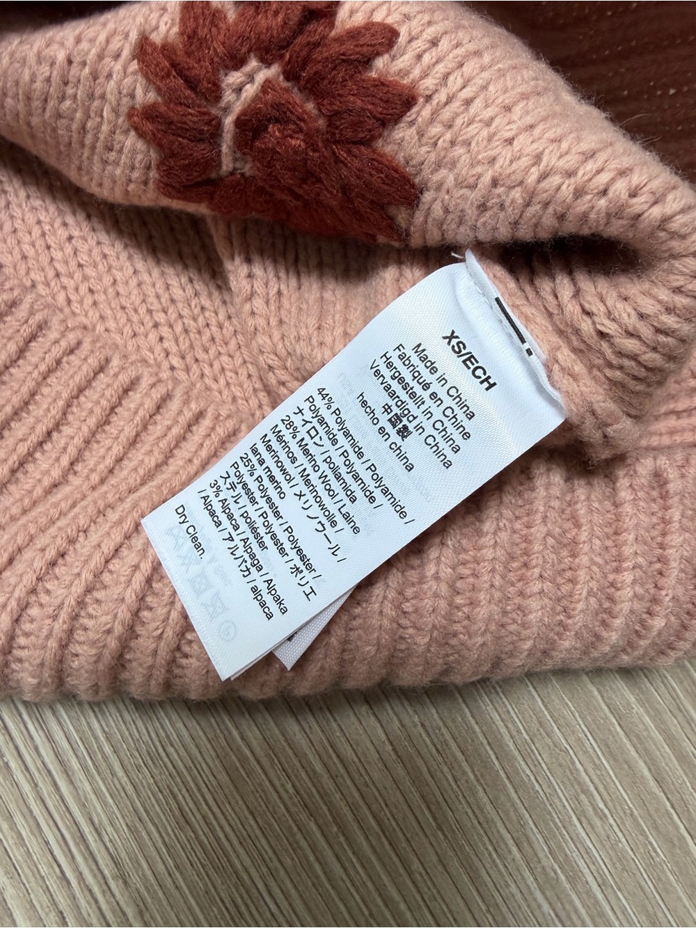 Madewell Flower Embroidered Pullover Sweater Dusty Blush and Merlot chunky knit - Picture 5 of 6